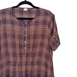Poetry 100% Linen Brown & Blue Plaid Midi Dress - Size US 14